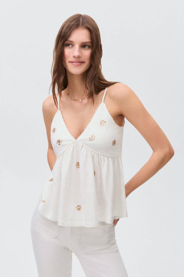 MANGO TEEN mouwloze top ecru met pailletten