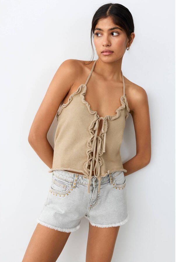 MANGO TEEN mouwloze top fijn gebreid beige