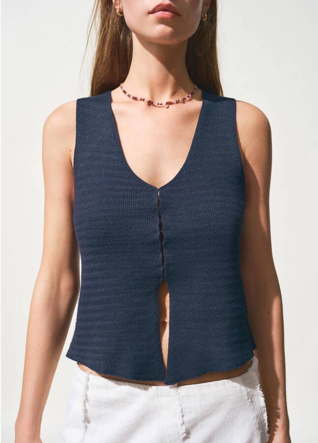 MANGO TEEN mouwloze top fijn gebreid donkerblauw