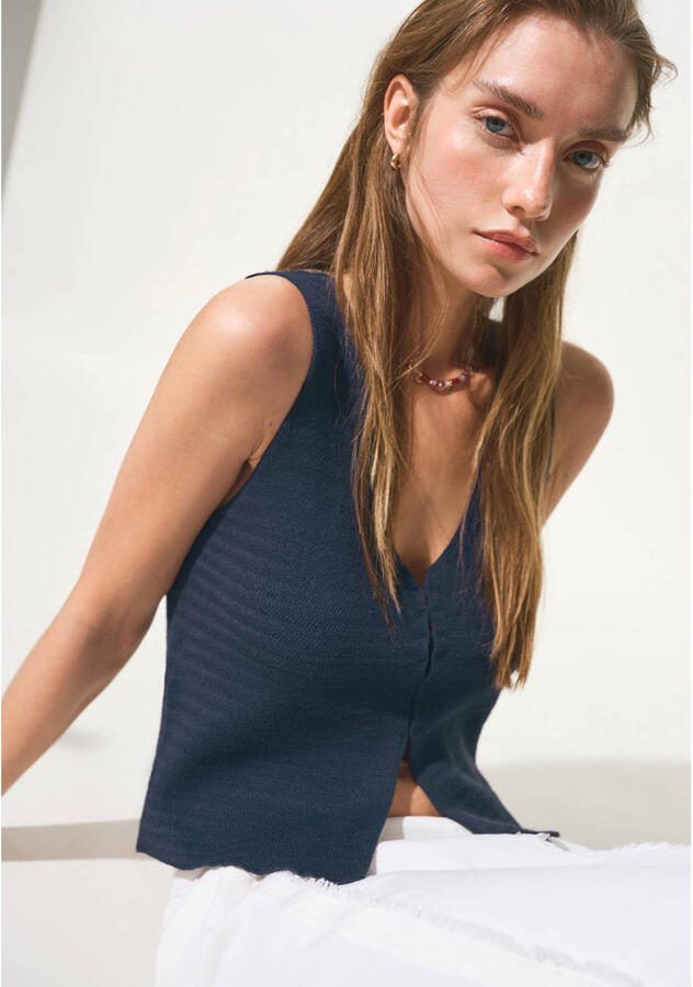 MANGO TEEN mouwloze top fijn gebreid donkerblauw - Foto 2