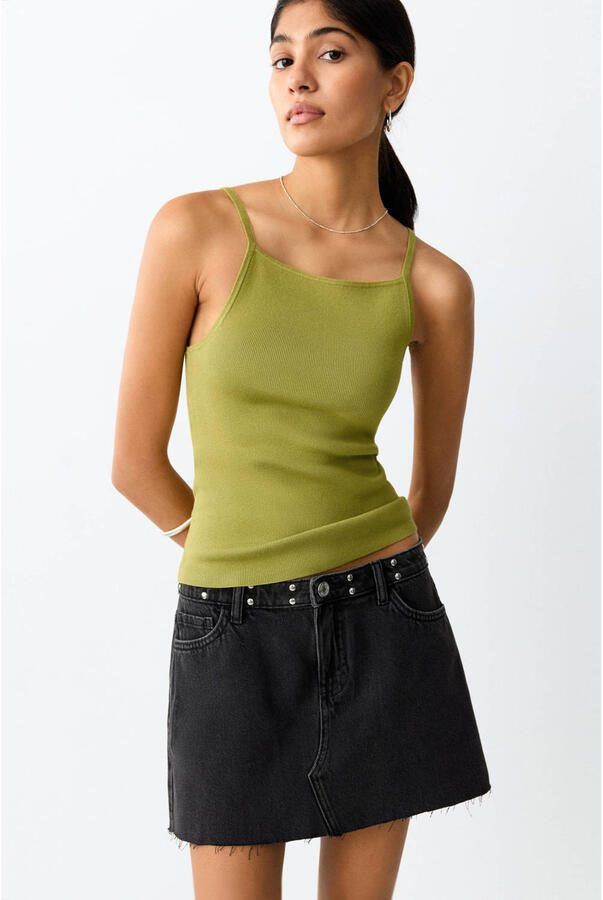 MANGO TEEN mouwloze top fijn gebreid groen