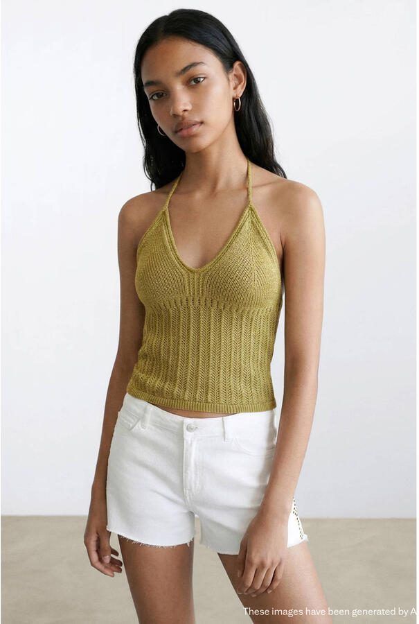 MANGO TEEN mouwloze top gehaakt groen