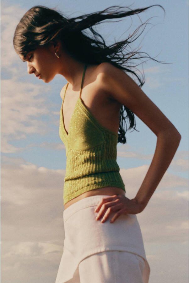 MANGO TEEN mouwloze top gehaakt groen - Foto 3