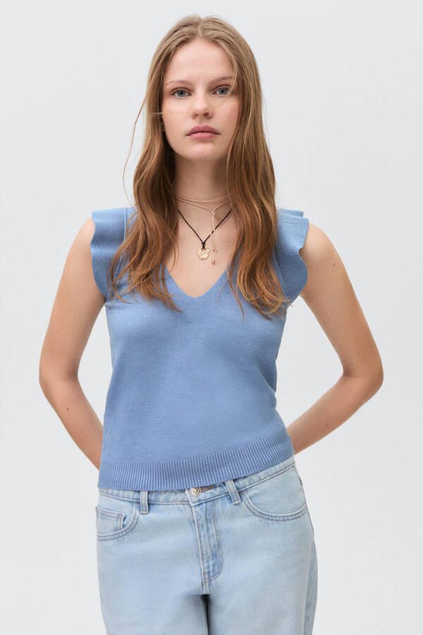 MANGO TEEN mouwloze top lichtblauw fijn gebreid
