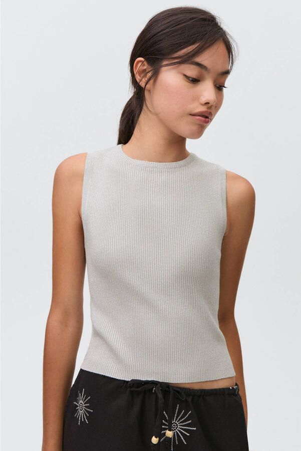 MANGO TEEN mouwloze top zilver met glitter