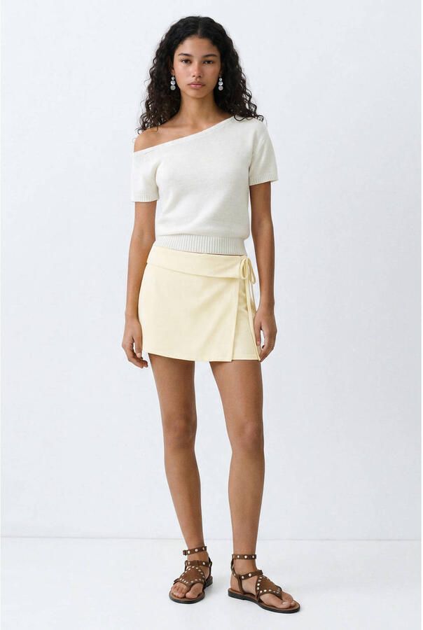 MANGO TEEN off shoulder gebreide top wit
