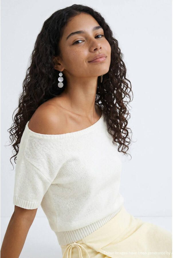 MANGO TEEN off shoulder gebreide top wit - Foto 3