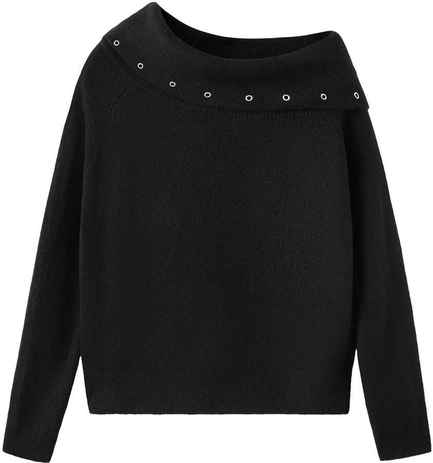 MANGO TEEN off shoulder gebreide trui zwart