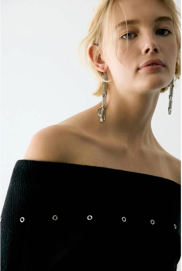MANGO TEEN off shoulder gebreide trui zwart - Foto 3