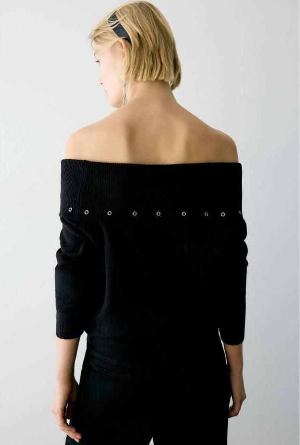 MANGO TEEN off shoulder gebreide trui zwart - Foto 2