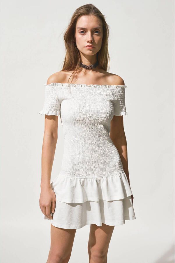 MANGO TEEN off shoulder jurk ecru