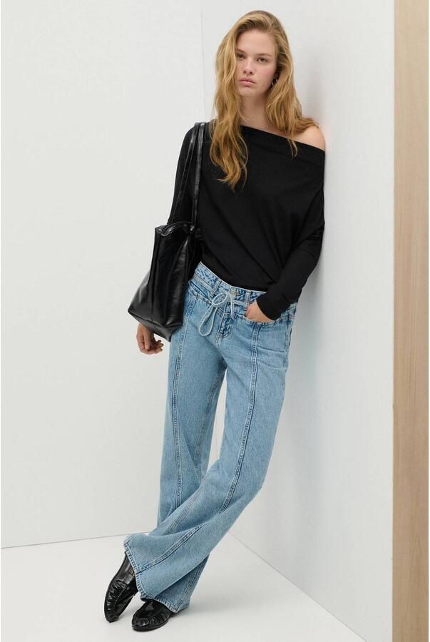 MANGO TEEN off shoulder rechtvallende top zwart