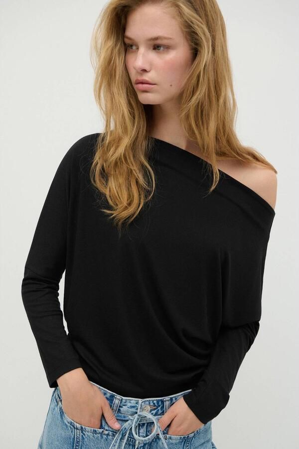 MANGO TEEN off shoulder rechtvallende top zwart - Foto 2