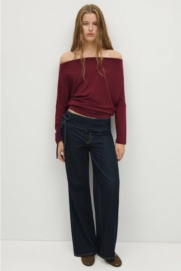 MANGO TEEN off shoulder top donkerrood Effen maat 152(XXS)