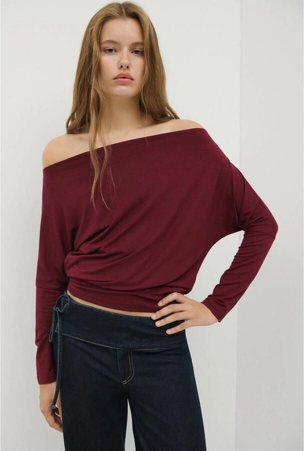 MANGO TEEN off shoulder top donkerrood Effen maat 152(XXS) - Foto 2