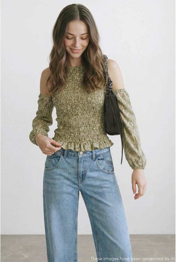 MANGO TEEN off shoulder top groen