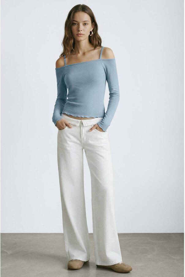 MANGO TEEN off shoulder top lichtblauw fijn gebreid - Foto 2