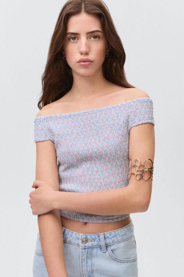 MANGO TEEN off shoulder top lichtblauw
