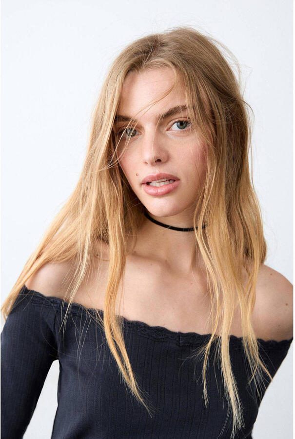 MANGO TEEN off shoulder top marineblauw broderie - Foto 3