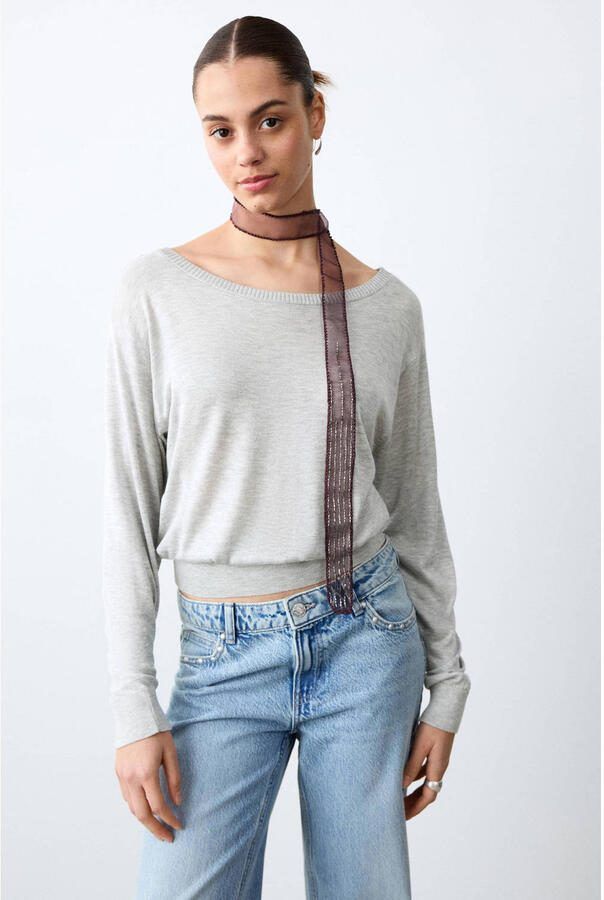 MANGO TEEN off shoulder trui grijs melange