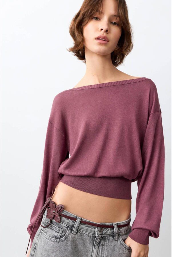 MANGO TEEN off shoulder trui paars