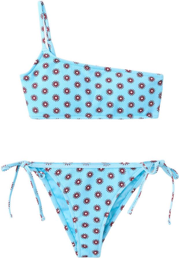 MANGO TEEN one shoulder bikini lichtblauw donkerrood