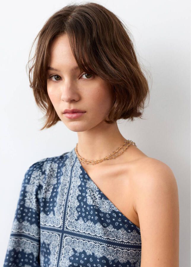 MANGO TEEN one shoulder jurk met paisley print blauw - Foto 3