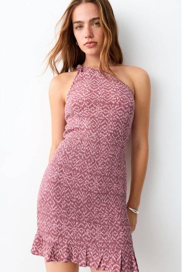 MANGO TEEN one shoulder jurk roze