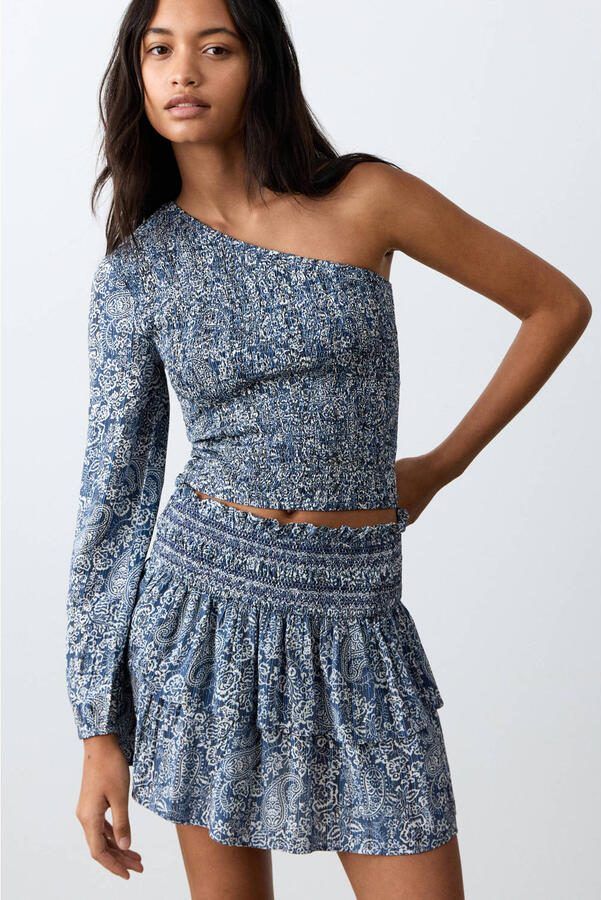 MANGO TEEN one shoulder top donkerblauw