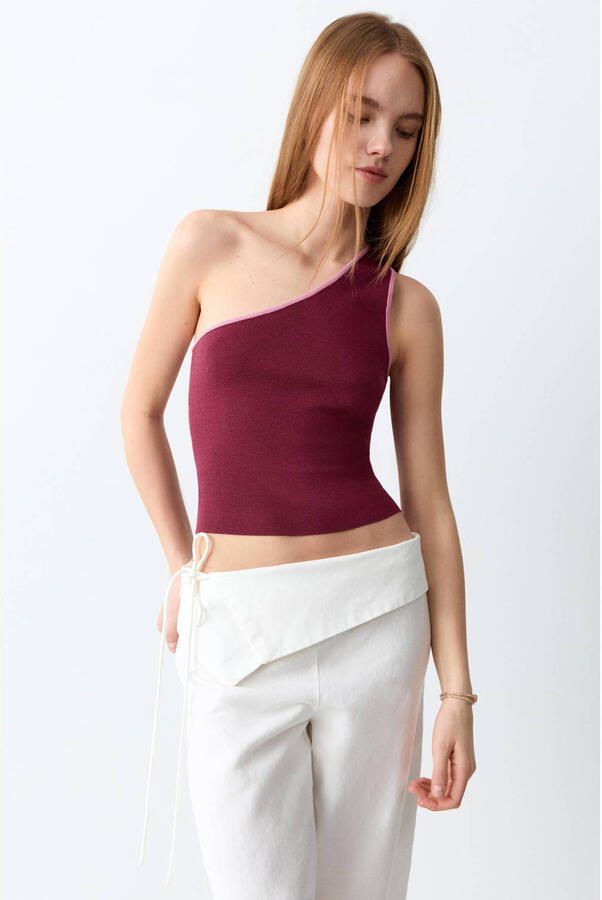 MANGO TEEN one shoulder top donkerrood