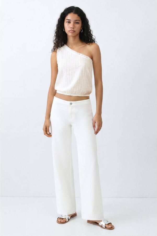 MANGO TEEN one shoulder top met borduursels wit