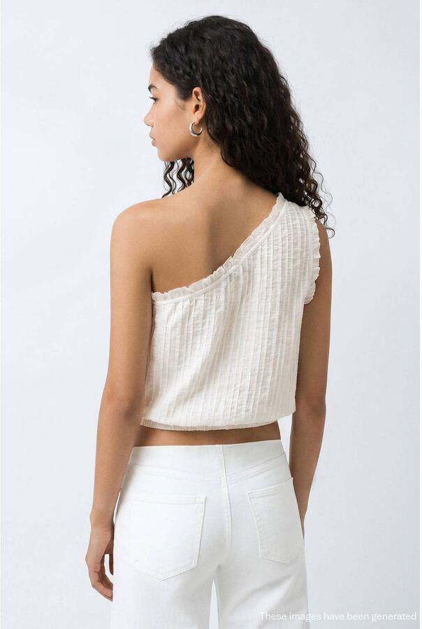 MANGO TEEN one shoulder top met borduursels wit - Foto 3