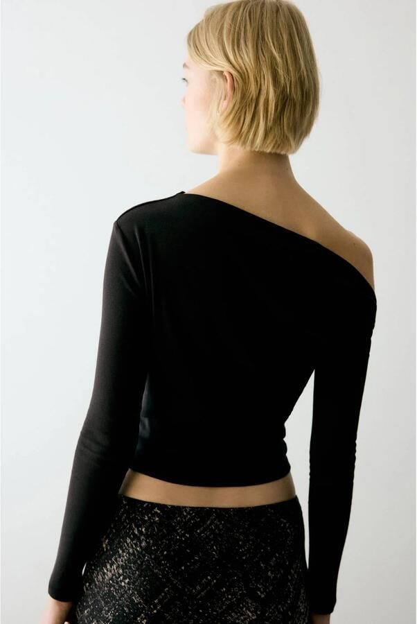 MANGO TEEN one shoulder top zwart Effen maat 152(XXS) - Foto 3