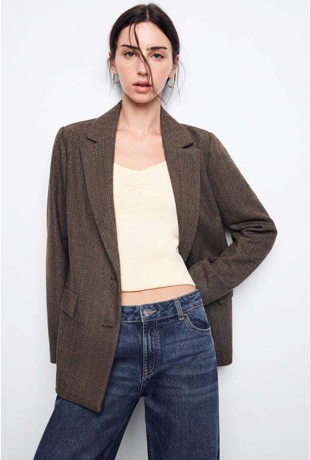 MANGO TEEN oversized blazer met print bruin