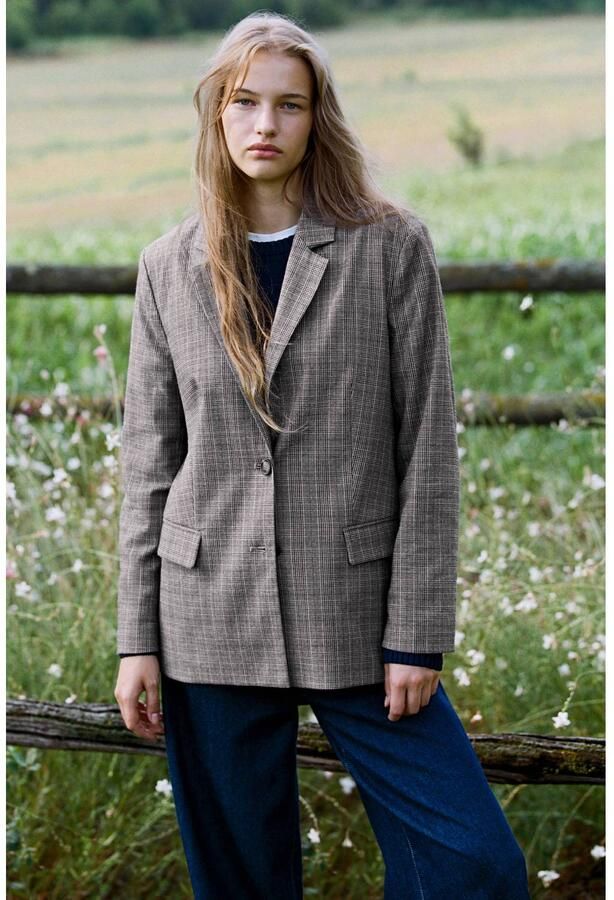 MANGO TEEN oversized geruite blazer bruin taupe - Foto 3
