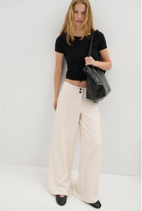 MANGO TEEN pantalon met krijtstreep wit