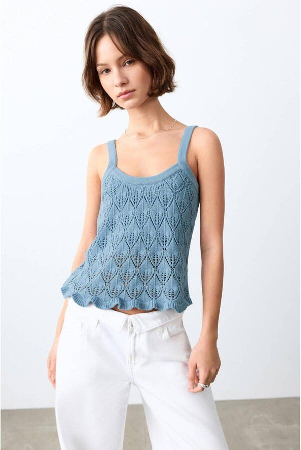 MANGO TEEN peplum top blauw