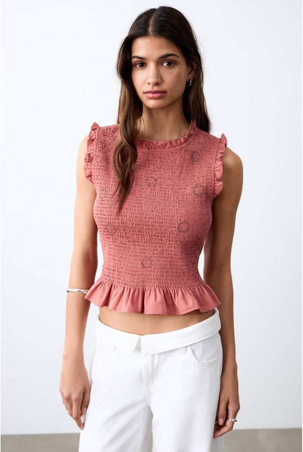MANGO TEEN peplum top roze