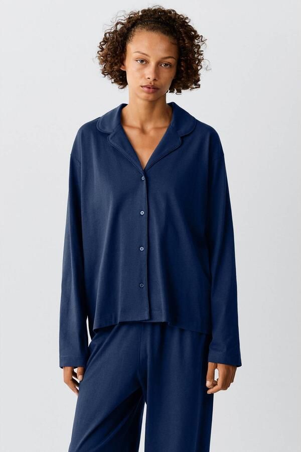 MANGO TEEN pyjama marineblauw Meisjes Katoen Reverskraag Effen maat 164(S)