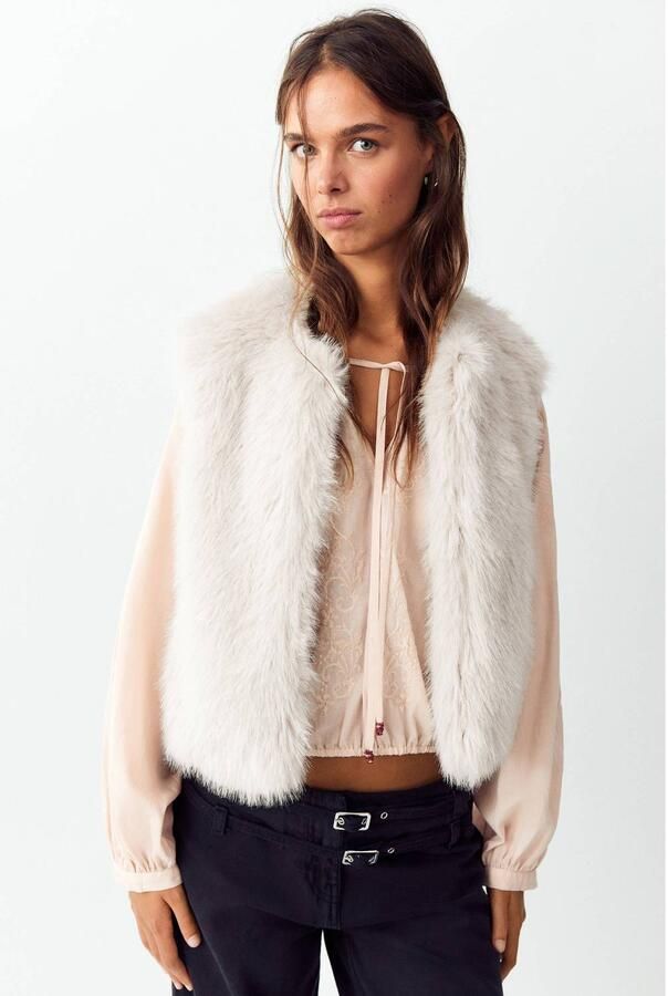 MANGO TEEN rechtvallend gilet ecru