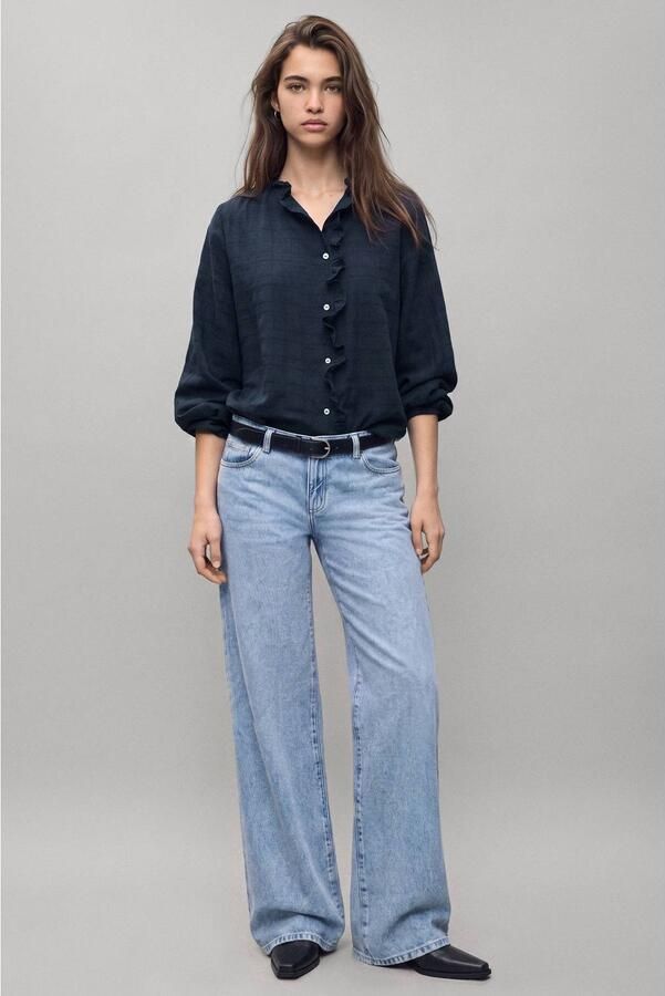 MANGO TEEN rechtvallende blouse met ruches donkerblauw