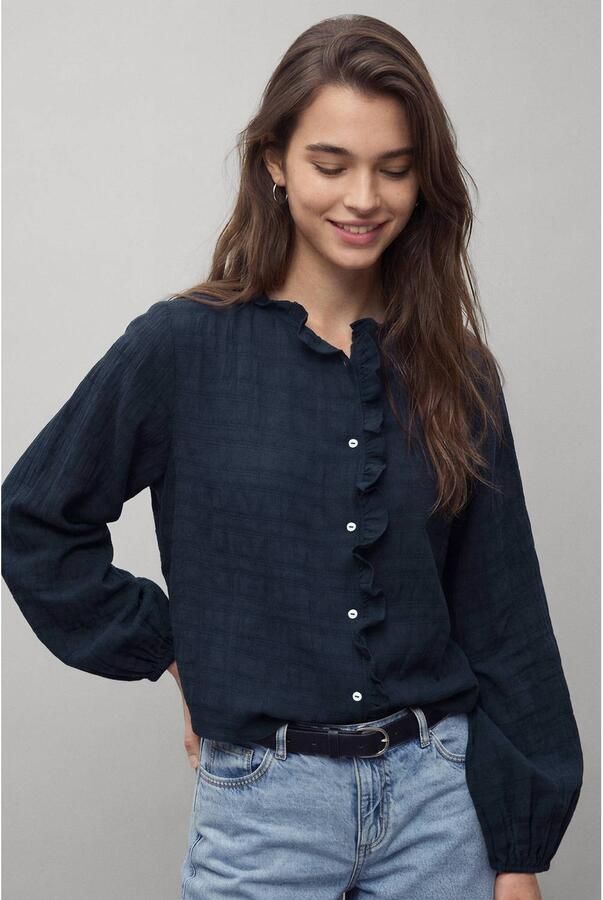 MANGO TEEN rechtvallende blouse met ruches donkerblauw - Foto 2