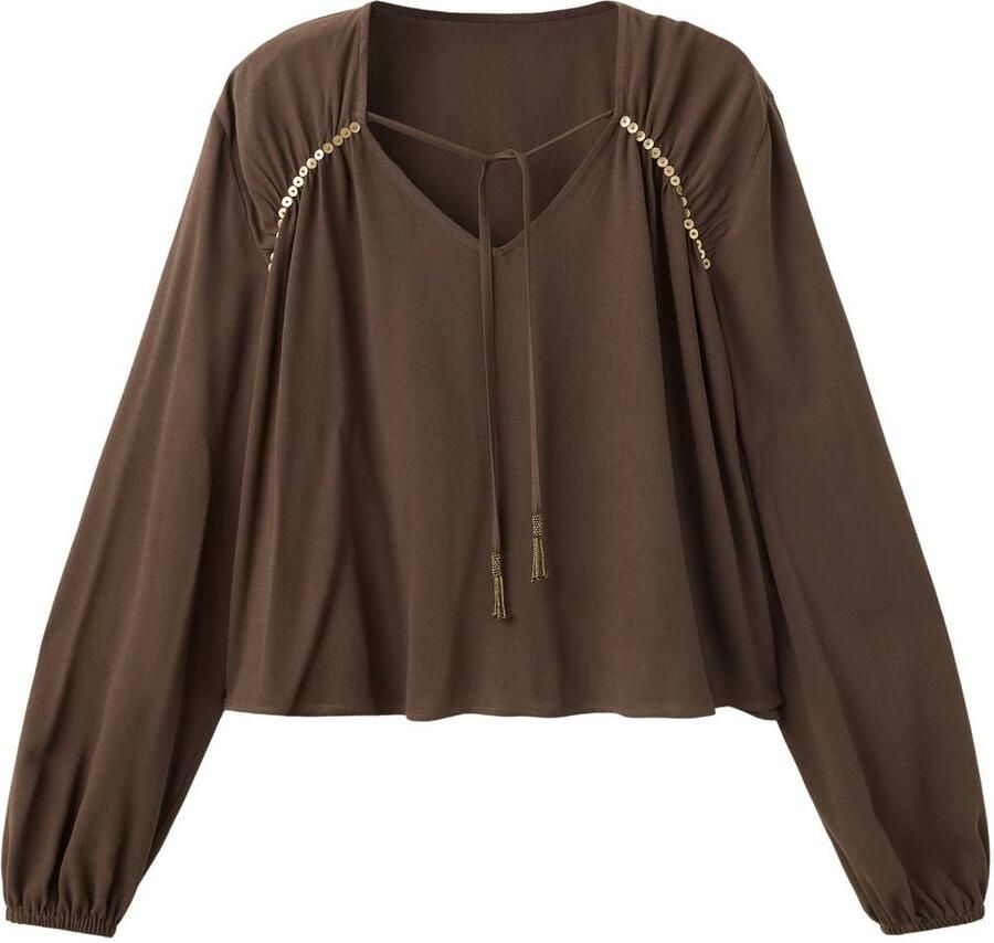 MANGO TEEN rechtvallende blousetop met pailletten bruin