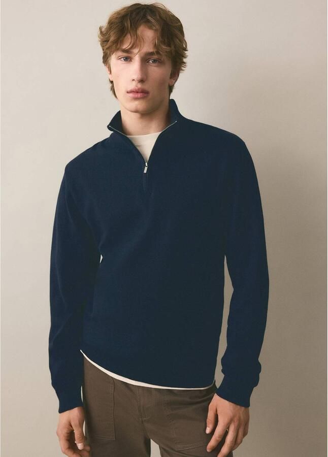 MANGO TEEN rechtvallende gebreide schipperstrui donkerblauw Jongens Katoen Opstaande kraag maat 164(XS)