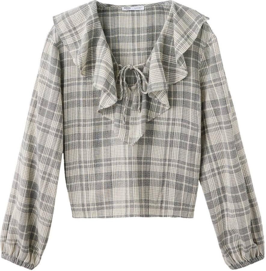 MANGO TEEN rechtvallende geruite blousetop met ruches beige wit zwart
