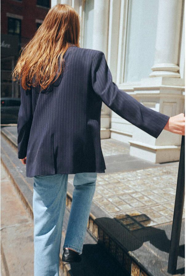 MANGO TEEN regular blazer met krijtstreep donkerblauw - Foto 3