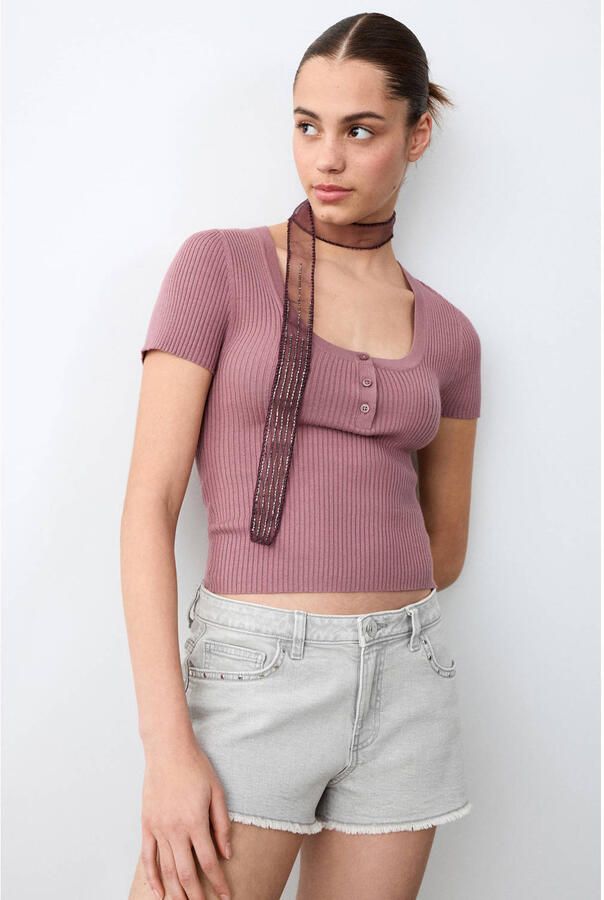 MANGO TEEN regular waist short grey denim