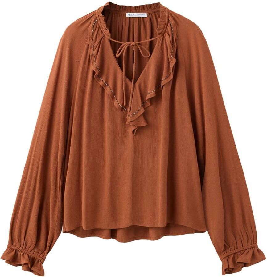 MANGO TEEN semi-transparante blousetop met ruches donkergeel