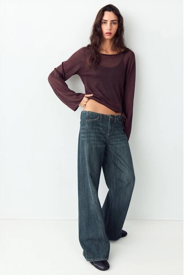 MANGO TEEN semi-transparante cropped blousetop met cut-out donkerrood Meisjes Viscose Boothals maat 152(XXS) - Foto 2