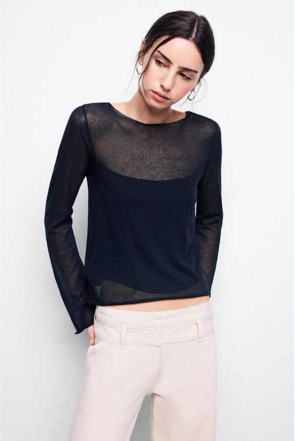 MANGO TEEN semi-transparante gebreide trui marineblauw